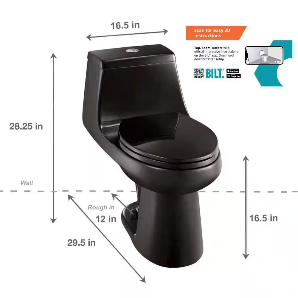 Mcclure 12 Inch Rough in One-Piece 1.1 GPF/1.6 GPF Dual Flush Elongated Toilet i