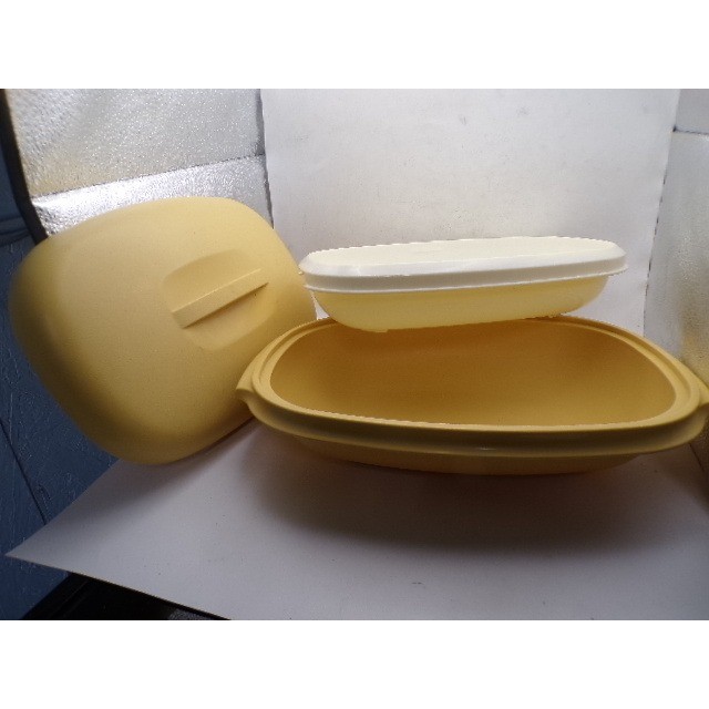Vintage Tupperware Harvest Gold Oval Vegetable Steamer Server Colander 3pc Set