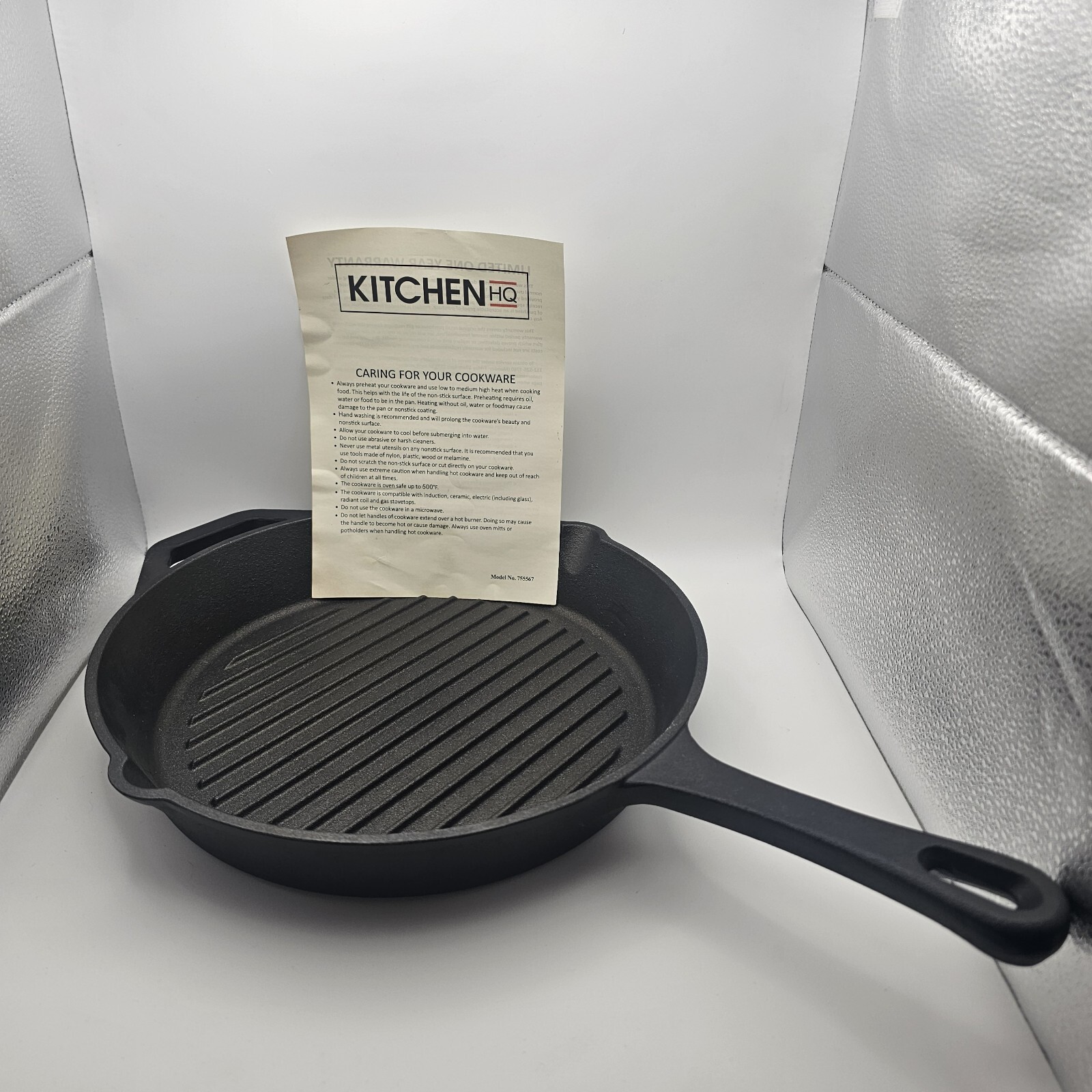 Kitchen HQ 11″ Cast Iron Nonstick 4.5 Quart Grill Pan New W/O Box