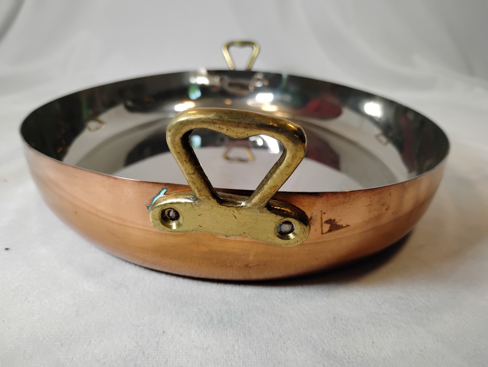 French Style Copper Cookware Au Gratin Pan Brass Oval 12.5″ Stainless