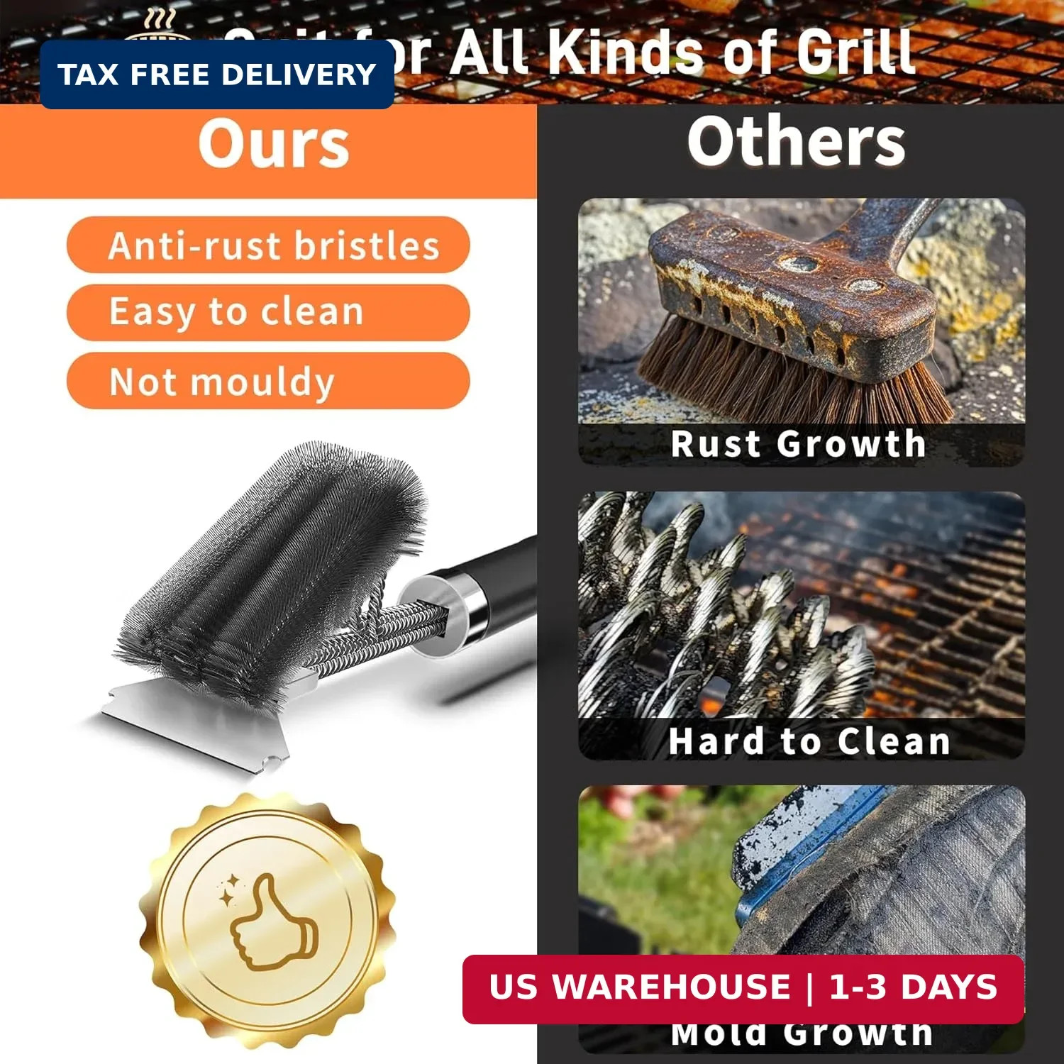 Grill Brush and Scraper-18 Adjustable Handle Safe BBQ Grill Brush for Outdoor Gr