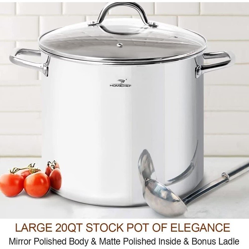 20QT Nickel Free Stainless Steel Stockpot Glass Lid Induction Compatible Pot New