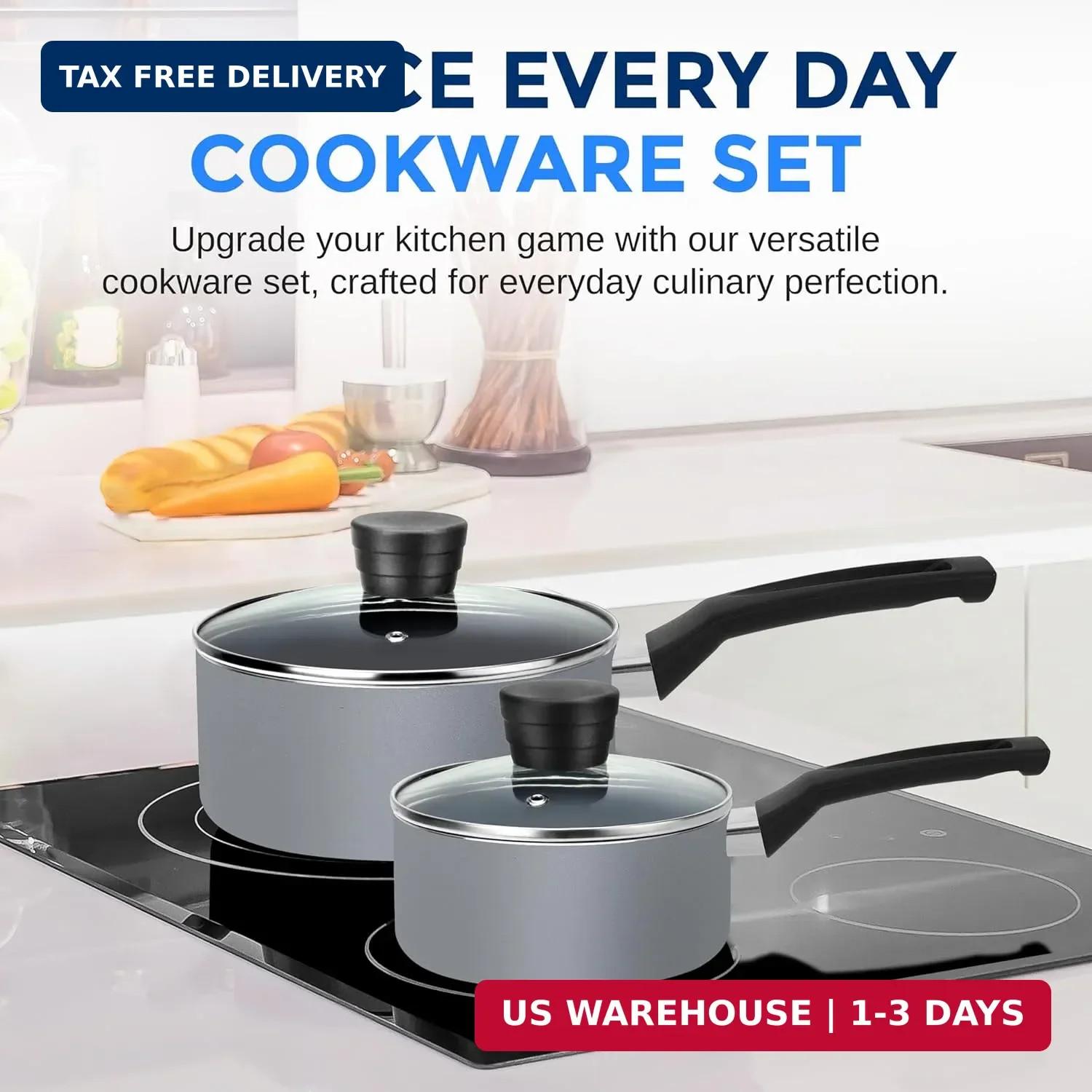 SereneLife Kitchenware Pots and Pans Set, Basic Kitchen Nonstick Cookware Set, H