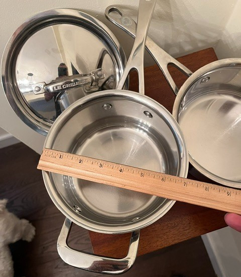 Le Creuset Stainless Steel Cookware 2 Handled Pots & 1 Lid 2 & 1.5 Qts. 3 Pieces