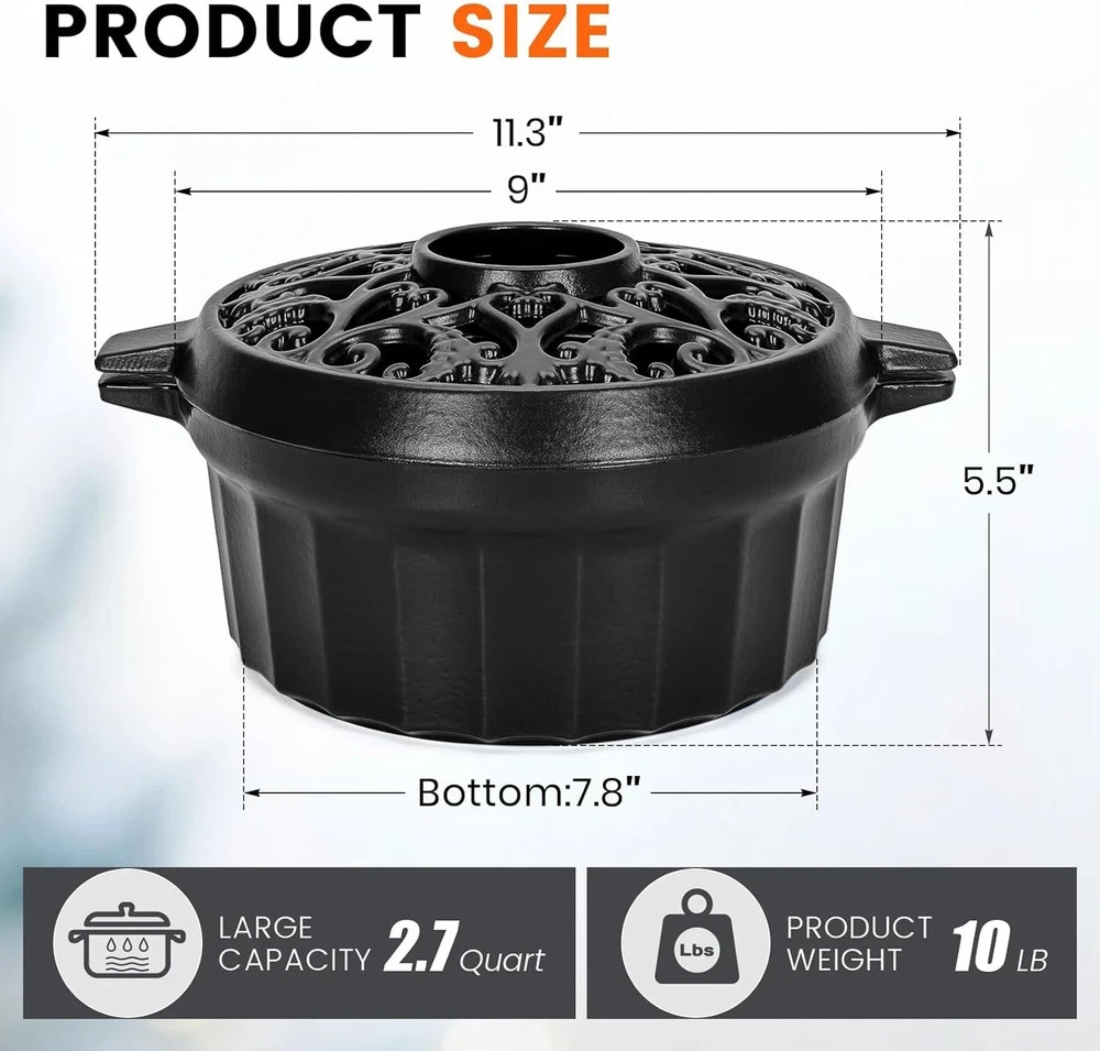 Wood Stove Steamer – Rust Resistant Cast Iron Humidifier Pot with Three-Layer Po