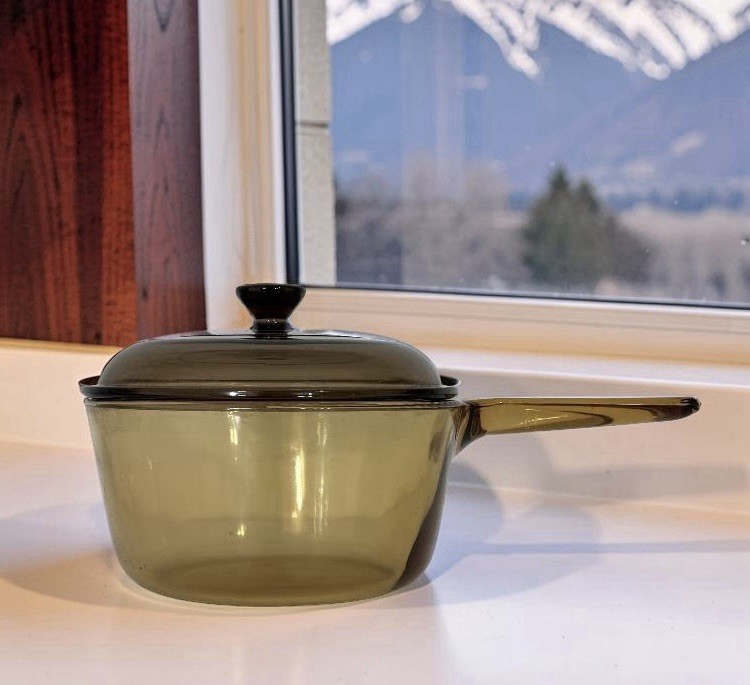 Vintage Corning Vision Ware Amber Glass Saucepan 1.5L w/ Pyrex Lid Cookware Pot