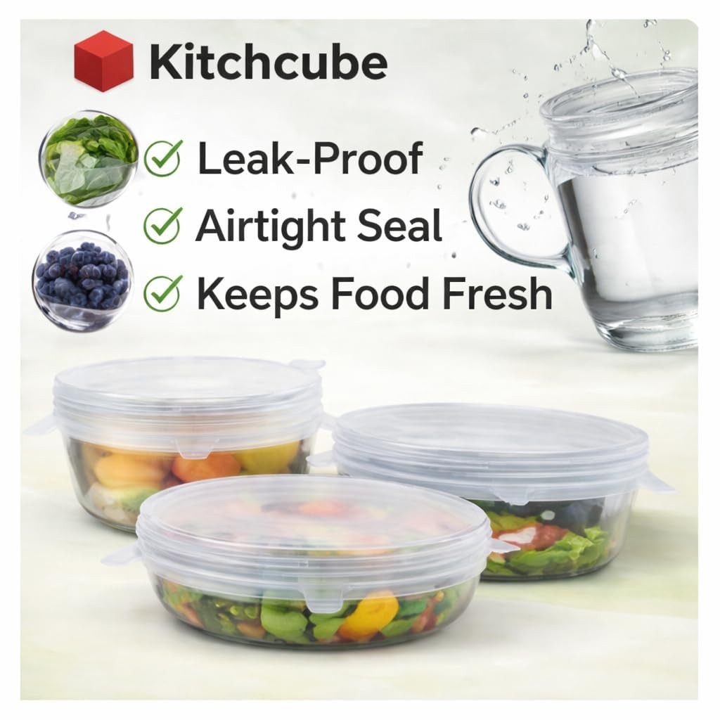 6 Pack Silicone Stretch Lids Reusable Flexible Covers For Round, Square & Rec…