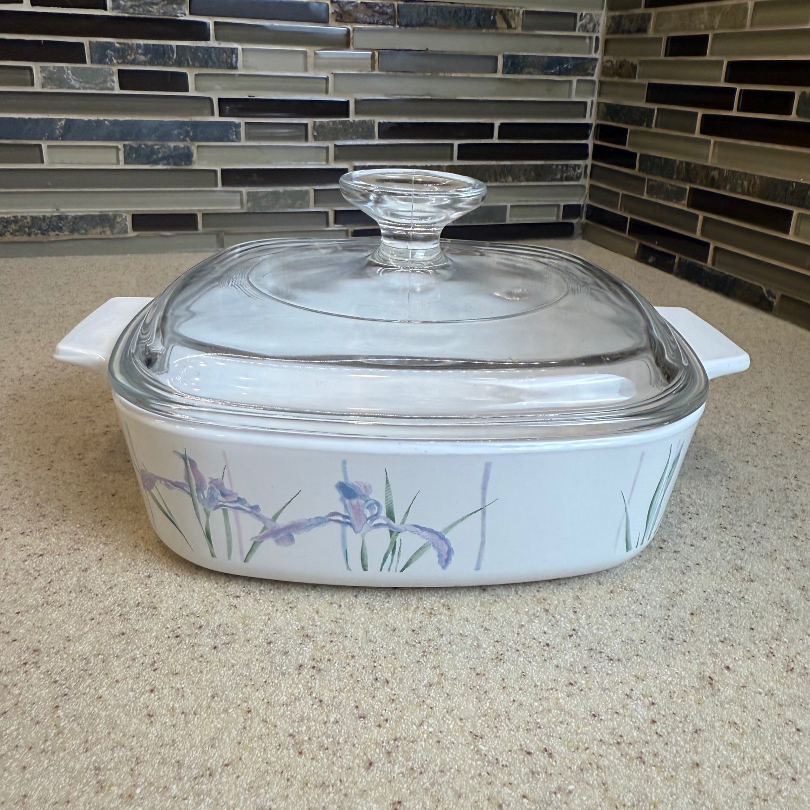 VTG Corning Ware Shadow Iris Casserole Dish 5pc Set w/ 2 Lids 1L, 1.5L, 2L