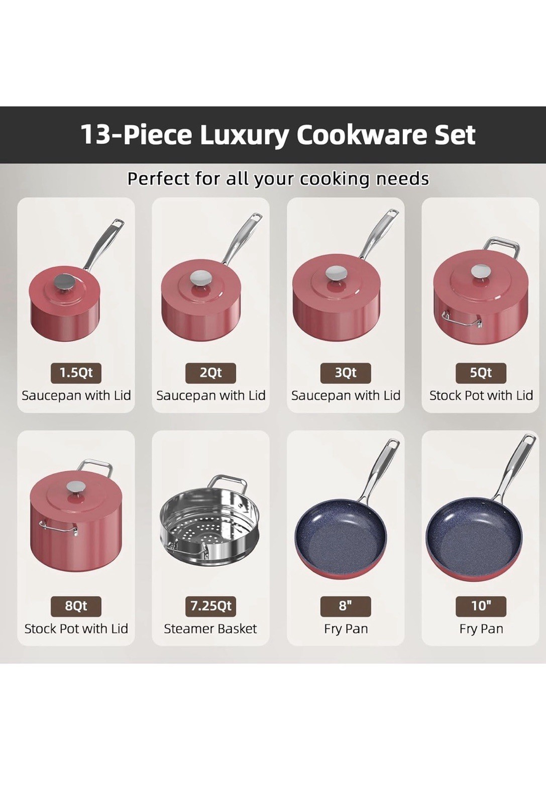 Nuwave Lux 13pc Cookware Set Forged Induction Ceramic NonStick Cinnamons Color