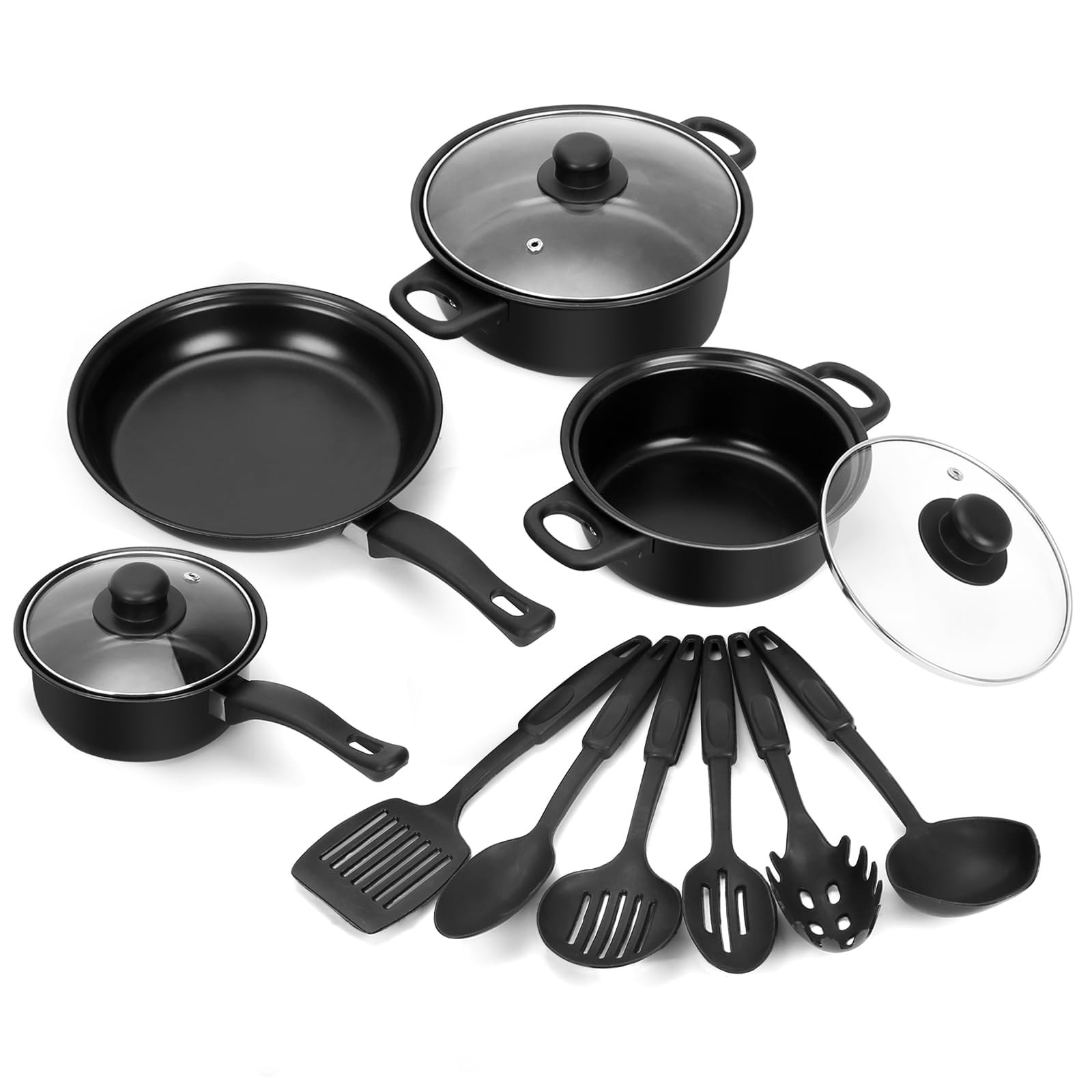 13 Piece Non-Stick Cookware Set, Portable Lightweight Cast Iron Pots and Pans…