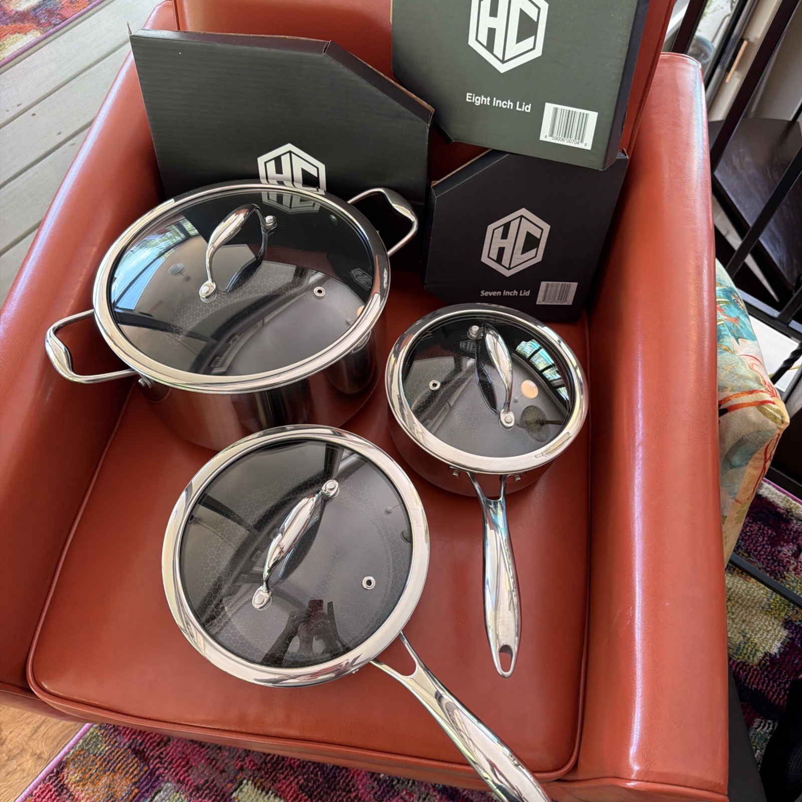 NICE! HexClad Hybrid Nonstick 6 Piece Pan Pot Cookware Set 2, 3, 8 qt W Lids
