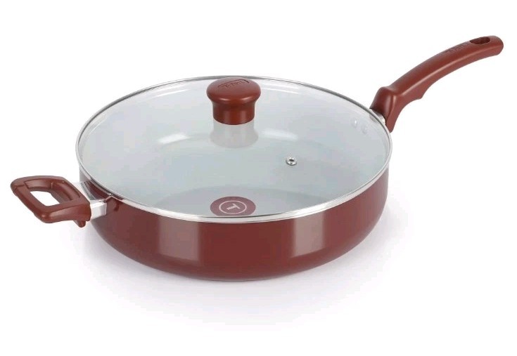 T-FAL ~ 5 Quart Covered Jumbo Cooker ~ Ceramic Non-Stick ~ Thermo-Spot ~ RED