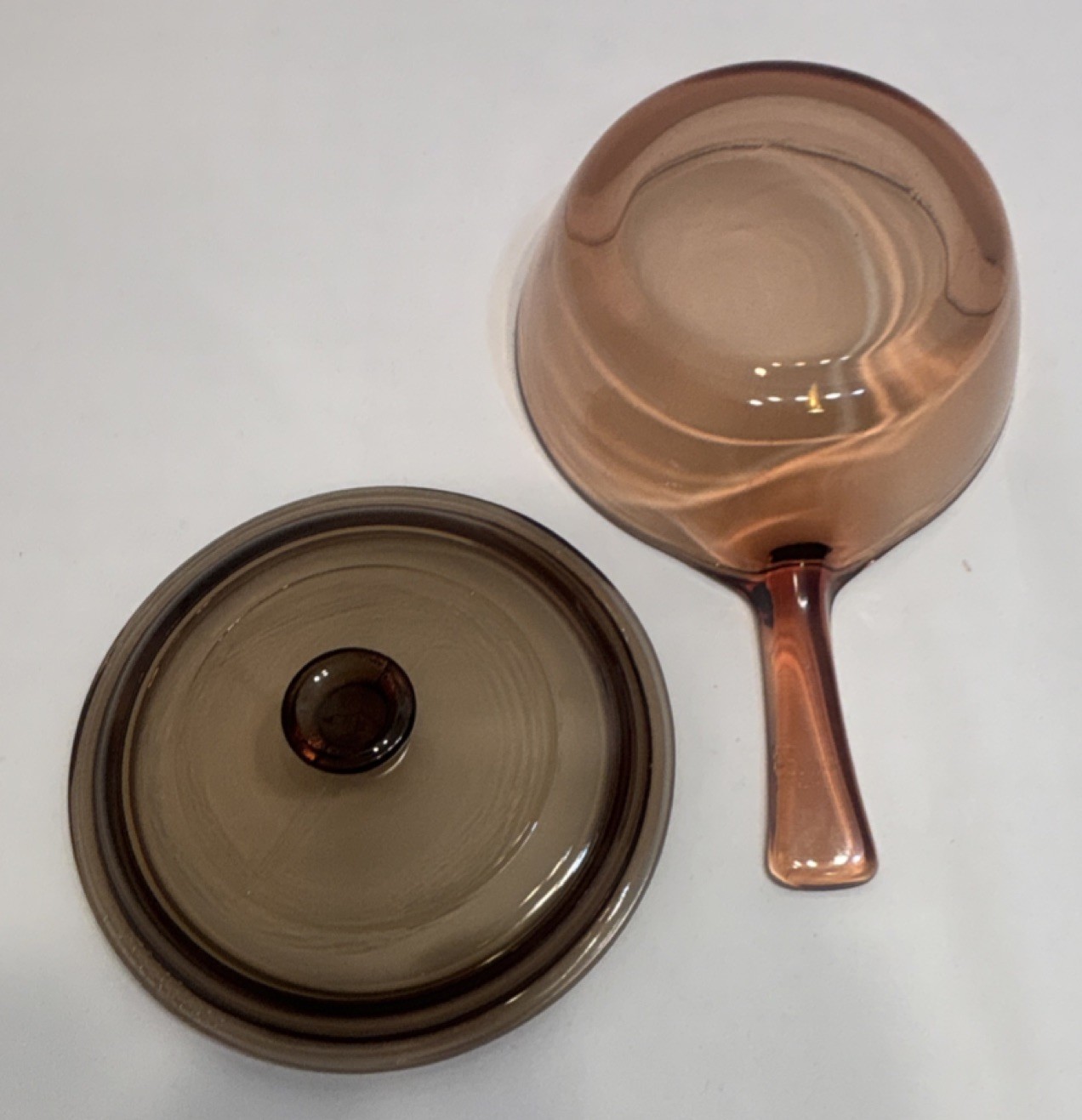 VISIONS Amber Brown Glass Saucepan w/ Lid 6 in, Electric Gas Compatible, France
