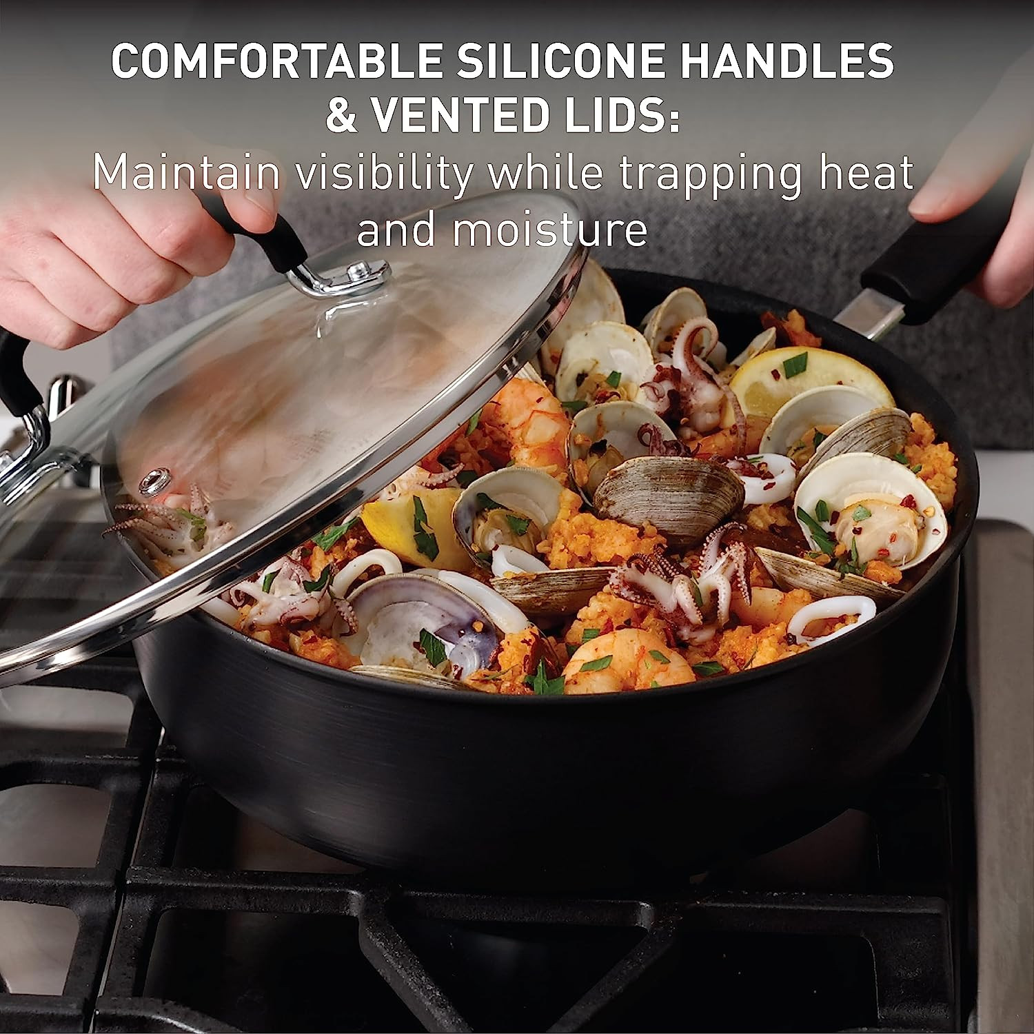 17-Piece Hard Anodized Nonstick Cookware Set – Dishwasher Safe, Black