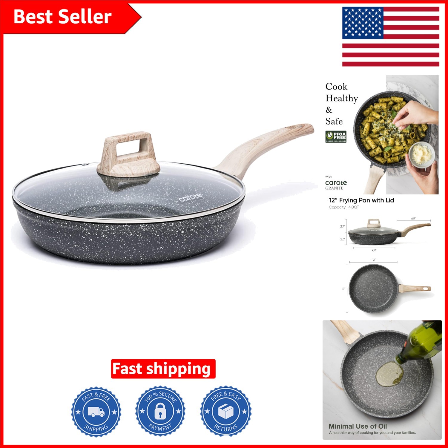 Versatile 12-Inch Nonstick Fry Pan with Glass Lid – Healthy Cooking Essential