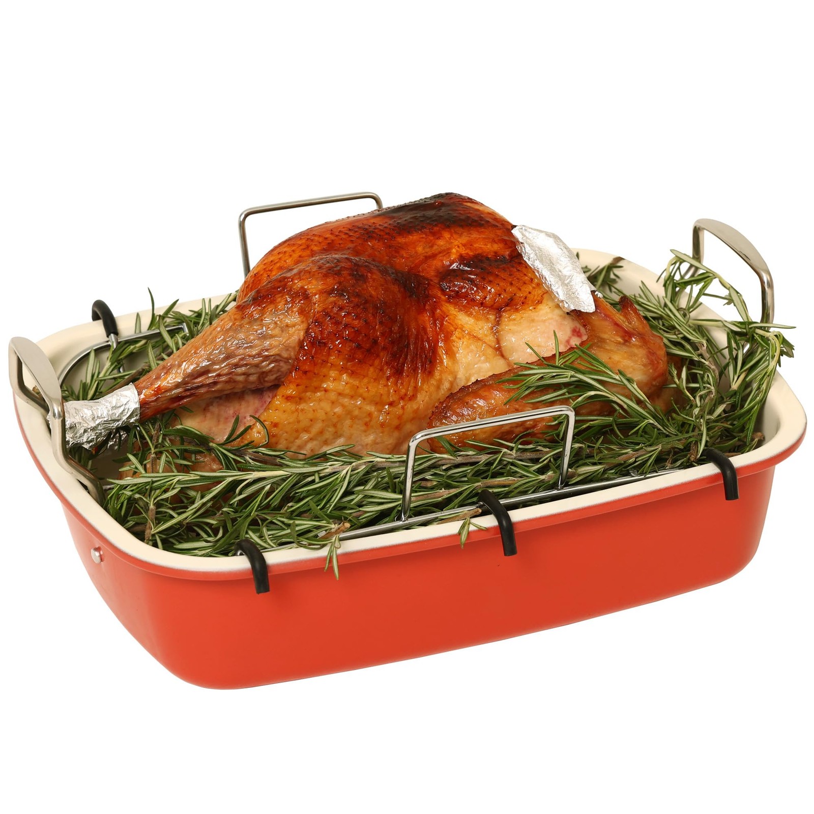 Turkey Roasting Pan with Rack (U-Shaped), Large 17.3 x 14.6 Inch Nonstick Roa…
