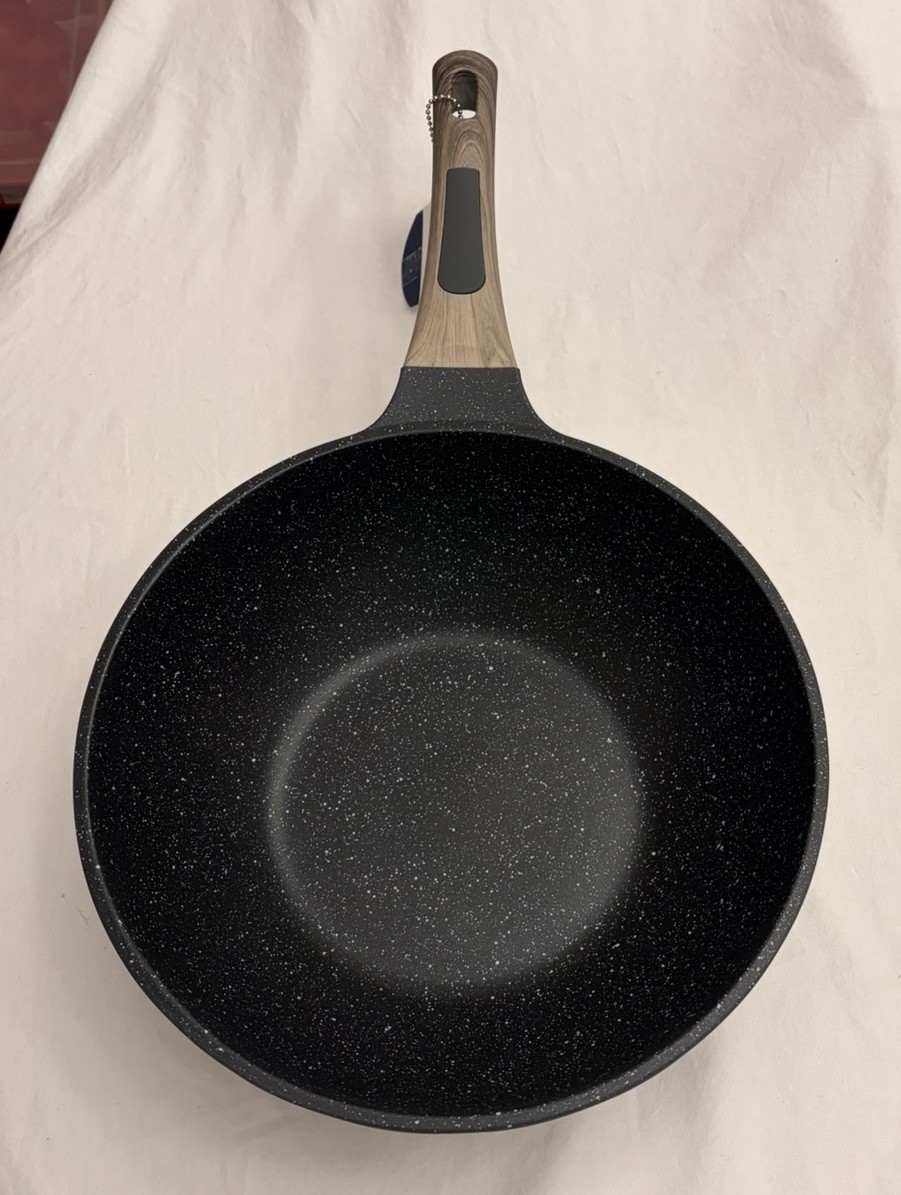 D&W Deane & White Wok 12” Gray Non-Stick Long Wooden Handle NWT