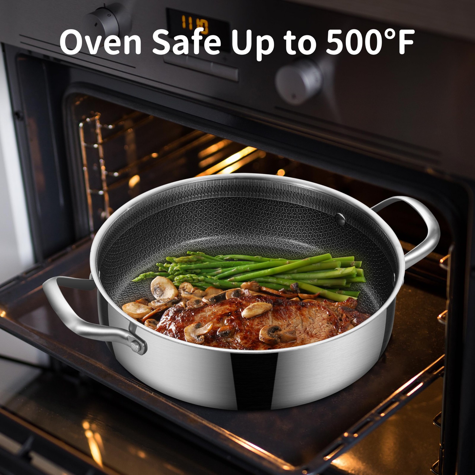 LOLYKITCH 5 QT Hybrid Ceramic Non Stick TriPly Stainless Steel Sauté Pan with…