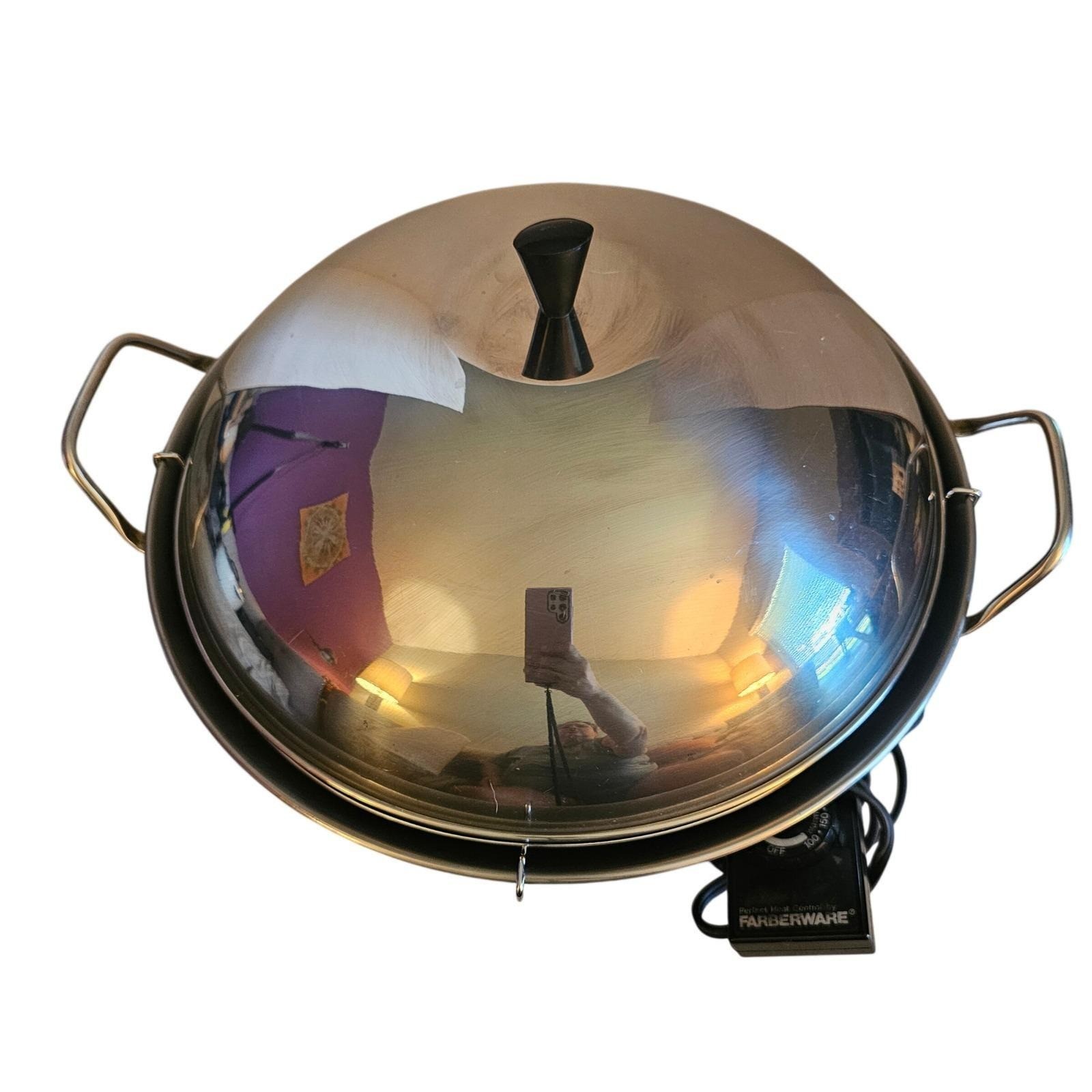 70s MCM Farberware Model 303 Electric Wok Stainless Steel 1000W USA Lid Working