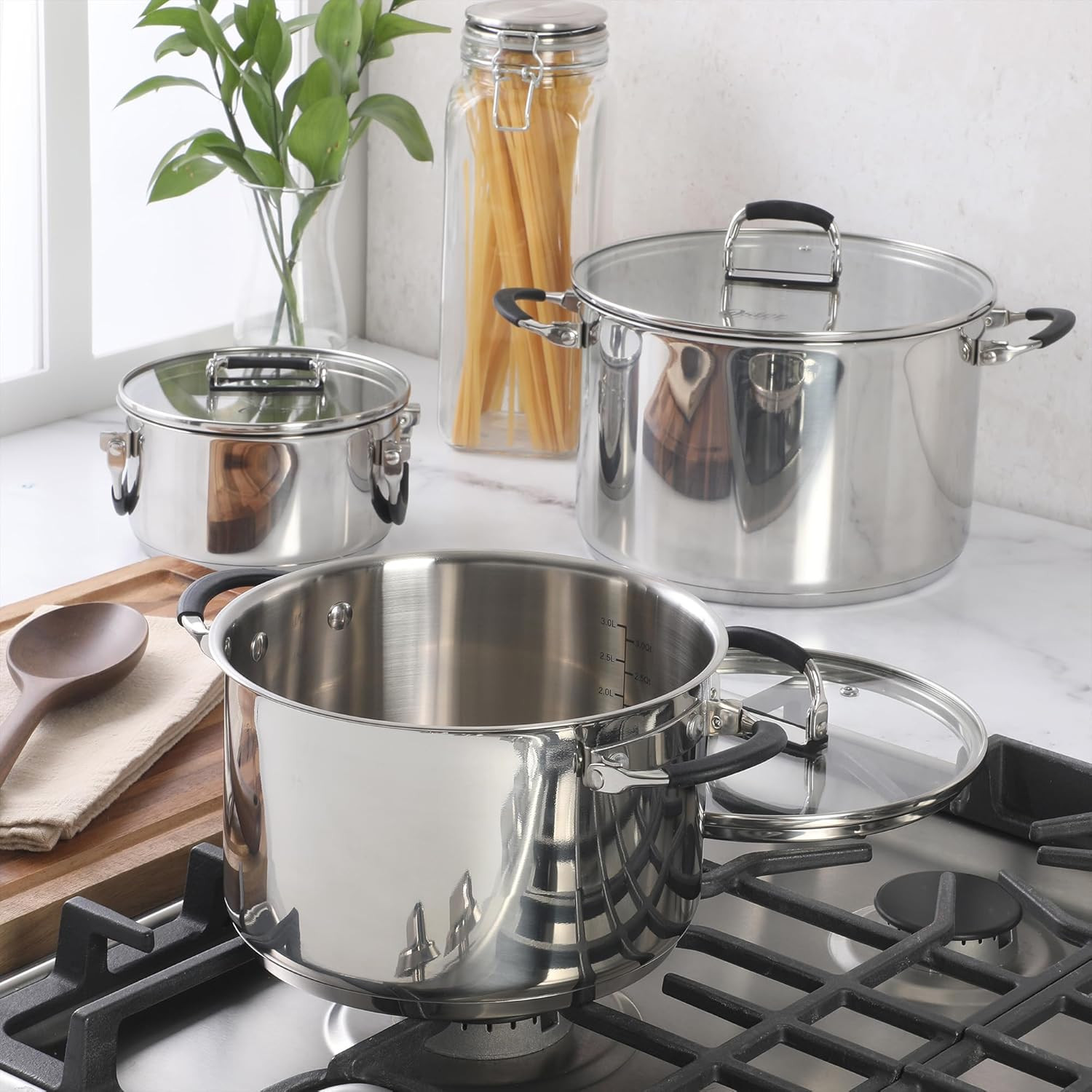 Oster Platinum Silverbolt 6 Piece Stackable Space-Saving Dutch Oven Sauce Pan Co