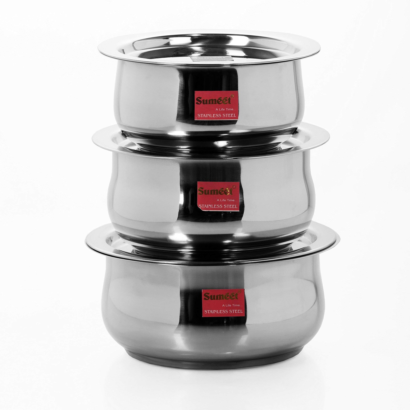 Stainless Steel Cookware Set With Lid, 1.6, 2.1 Liters, 3 Piece (Steel)