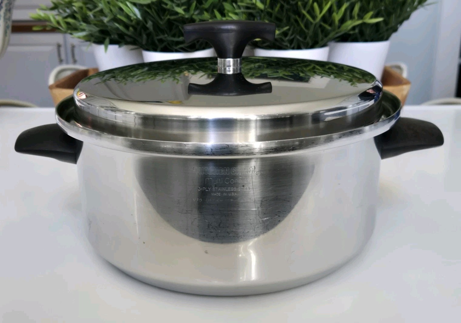 Vtg Kitchen Craft Multi Core 5 Ply Stainless Steel 6QT Stock Pot w/ Lid – USA
