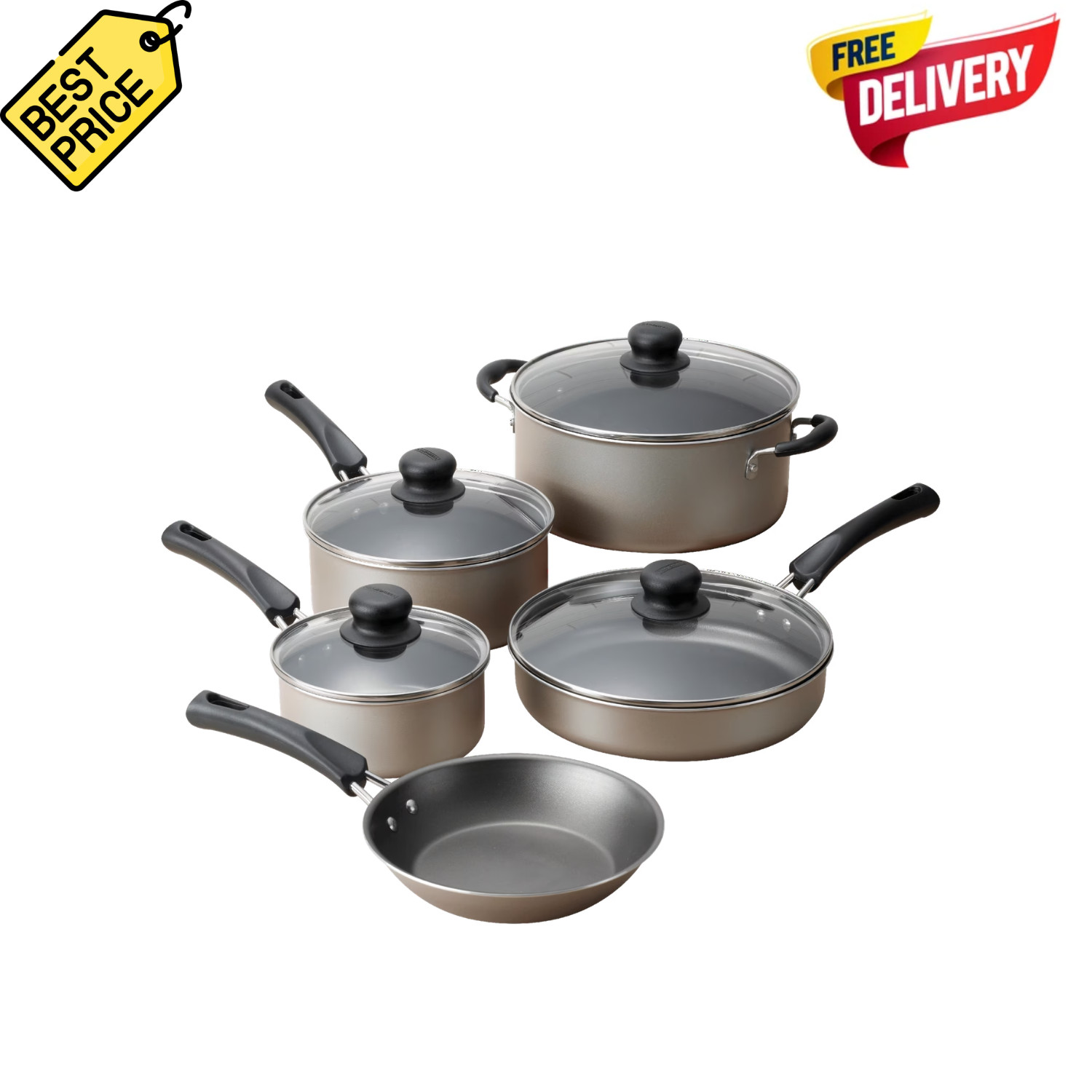 Tramontina 9Pc Cookware Set Nonstick Champagne Pots Pans Kitchen Set
