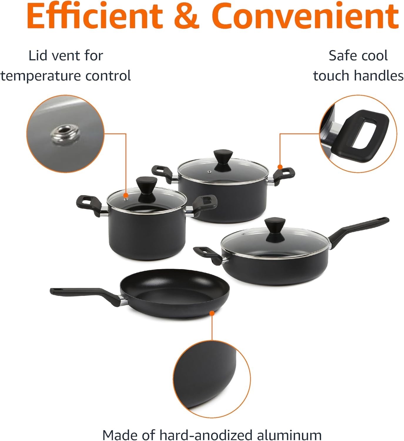 Amazon Basics 10 Piece Non Stick Cookware Set Pots And Pans Black NEW SEALED