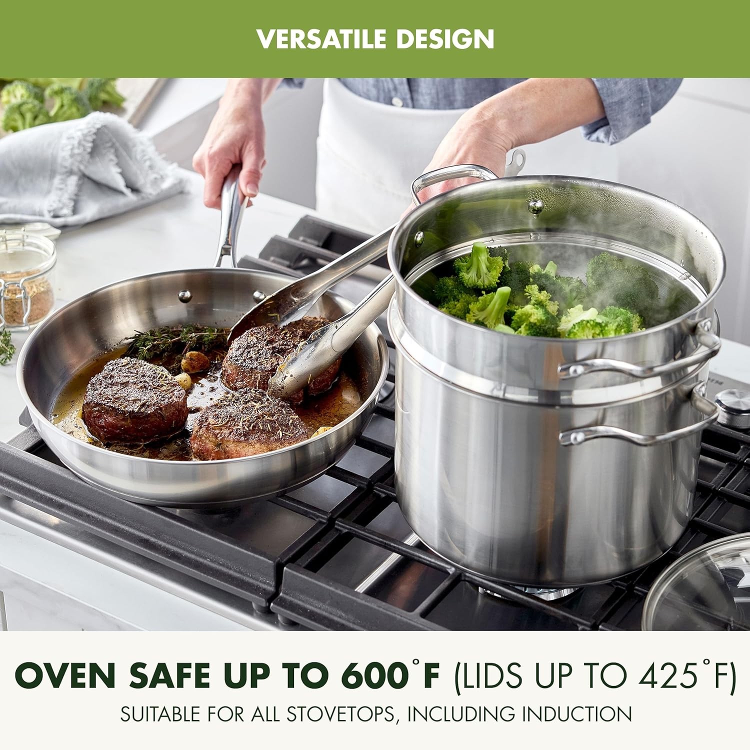 GreenPan Stainless Steel Cookware Set, 11 Piece, Induction Cookware, Dishwasher