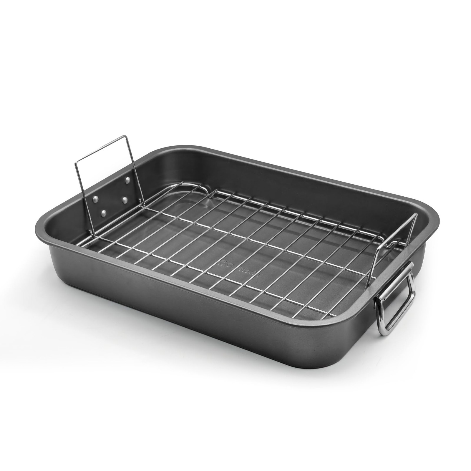 Large Roasting Pan 12″ x 16.5″ Nonstick with Rack – Foldable Handles for Easy