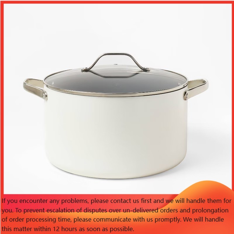 12qt Nonstick Ceramic Coated Aluminum Wide Stock Pot Cream –