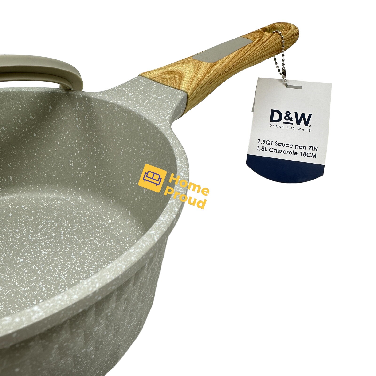 D&W Saucepan Casserole Pot NonStick With Lid 7 inch Small StockPot 1.9 Qt Beige