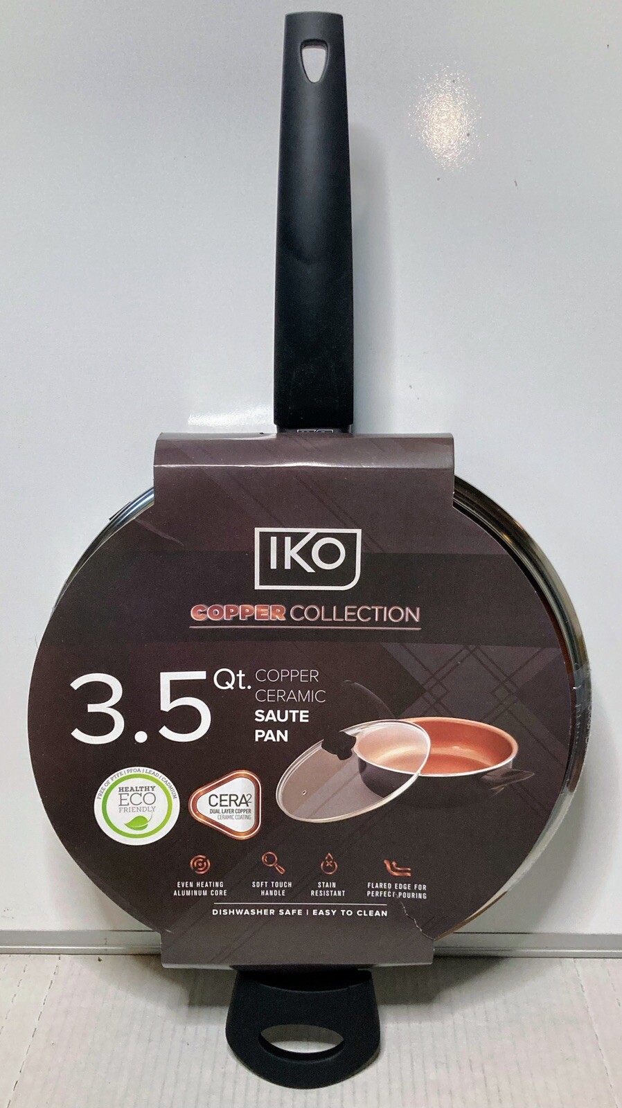 IKO 3.5 Qt Copper Ceramic Sauté Pan Even Heat, Stain Resistant, Dishwasher Safe