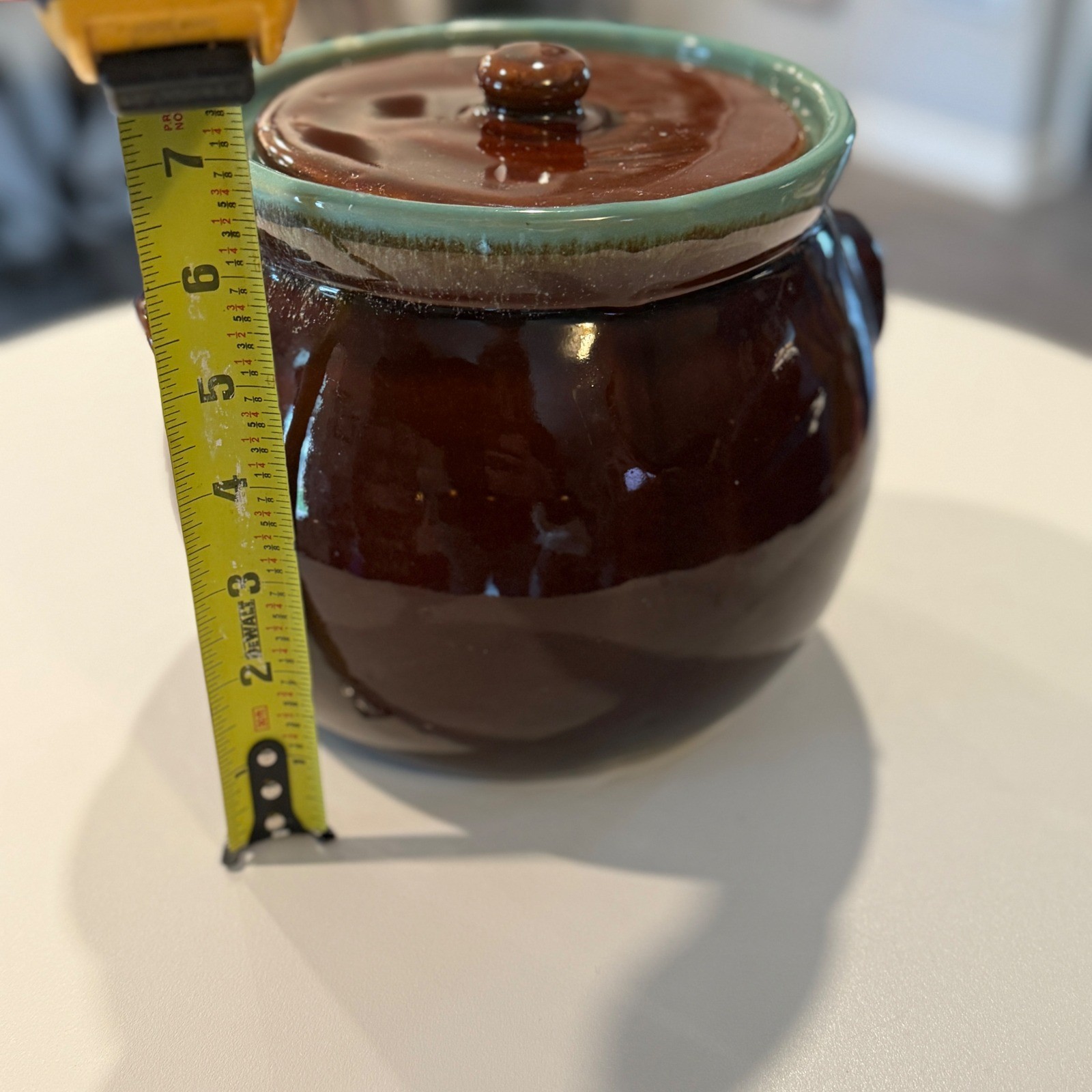 Vintage Ceramic Crock Bean Pot Jar Brown Turquoise Lid Hull Pottery ****Lid****