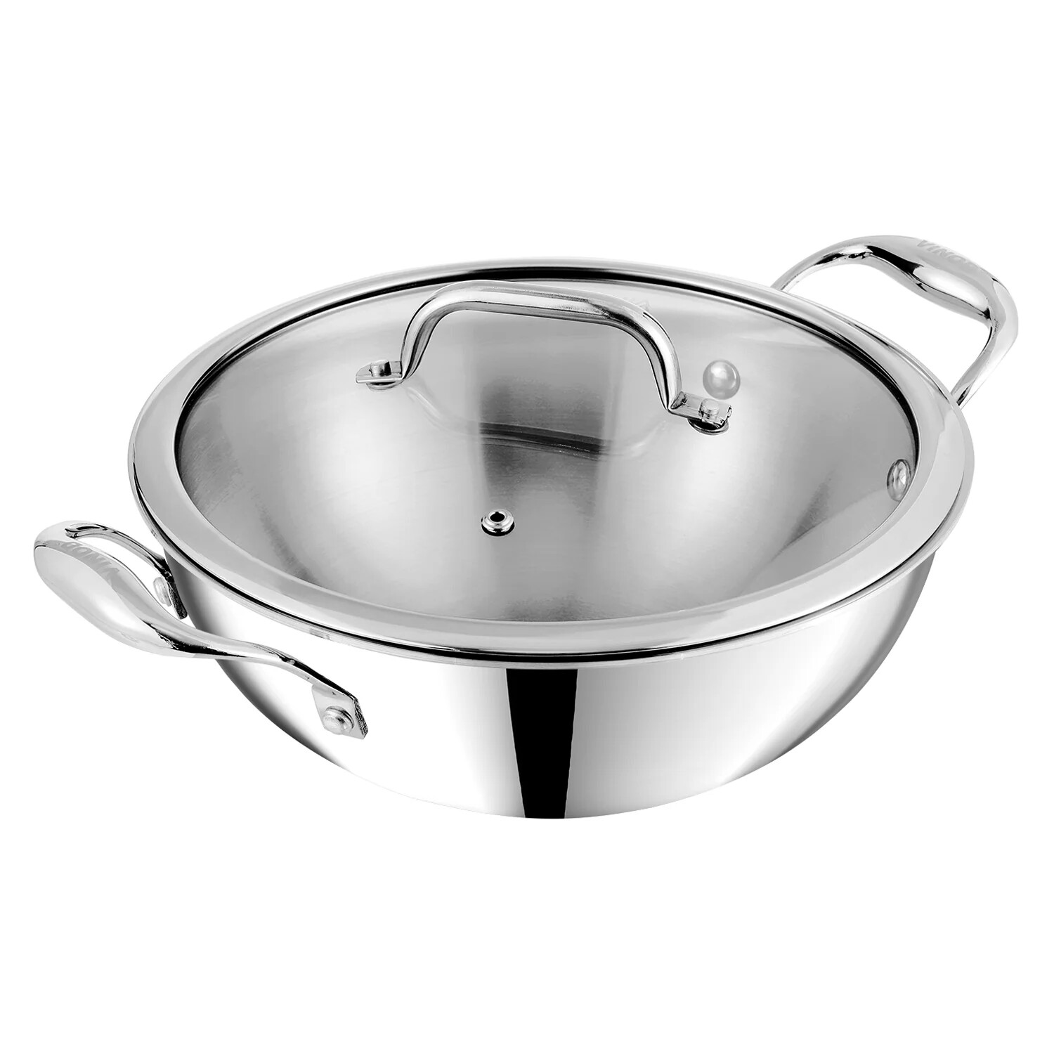 Tri-Ply Stainless-Steel 1.2-L, 1.8-L,2.5-L,3.2-L,3.7-L Wok/Deep Fry Pan with Lid