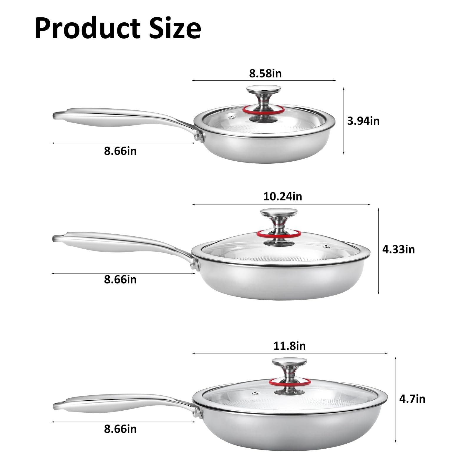 Hammered Non Stick Titanium Frying Pan with Lid – Stainless Steel Kitchen Coo…