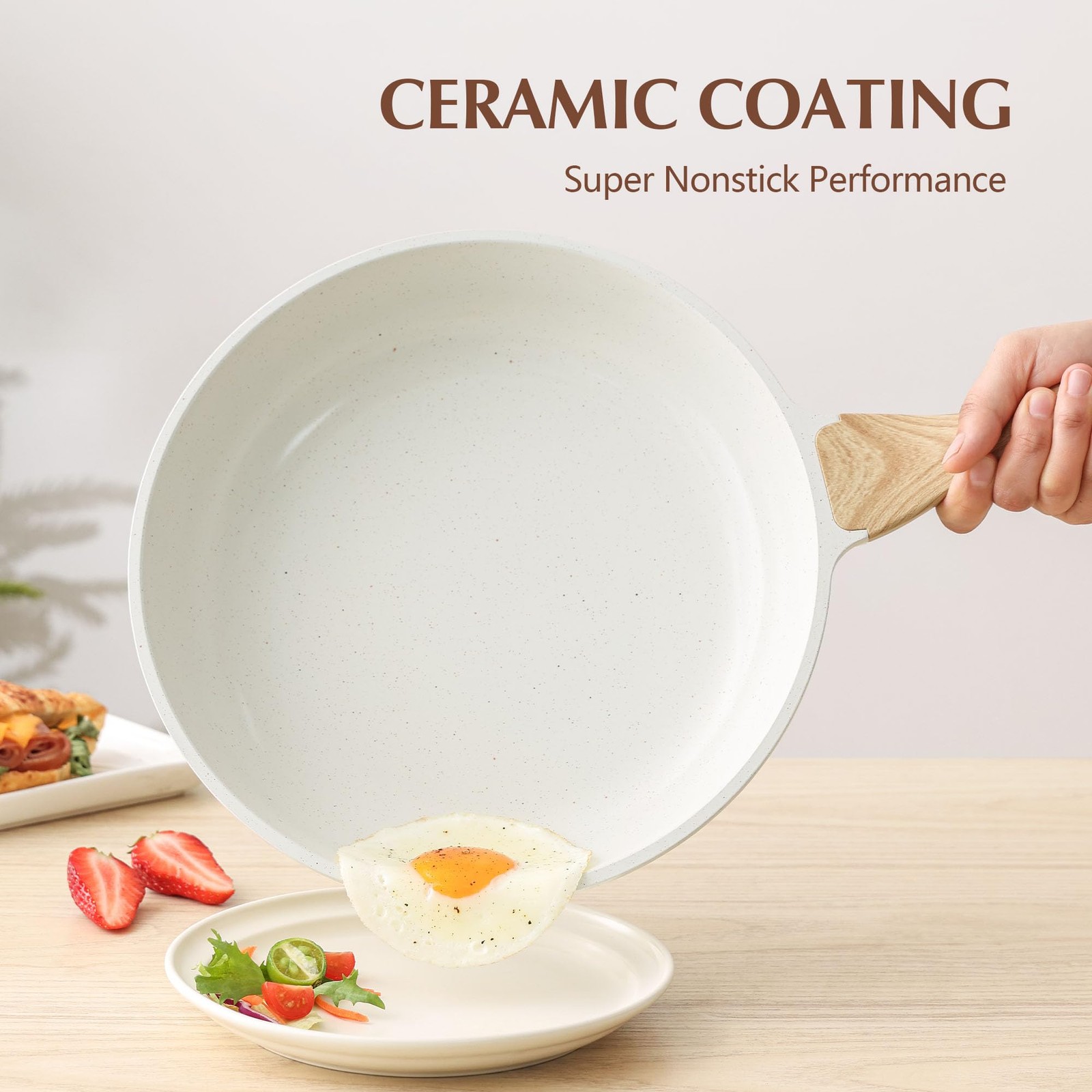 12.5 Inch Nonstick Ceramic Frying Pan With Lid Induction Compatible Kitchen S…