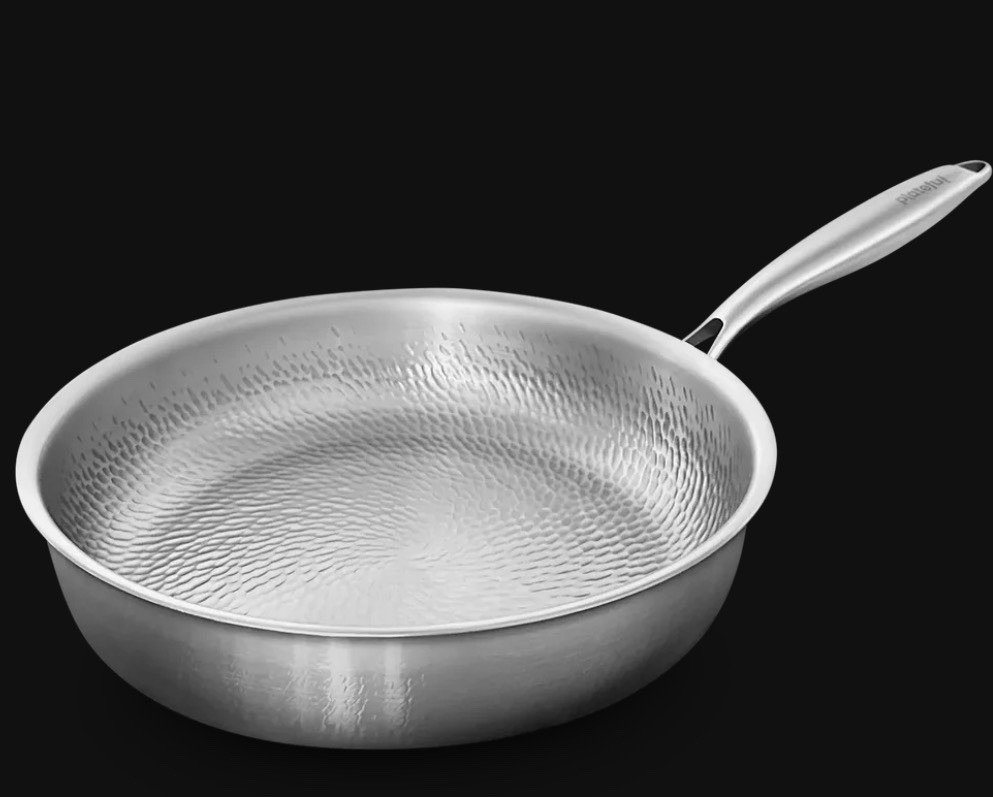 Plateful Titanium Frying Pan 12 in Silver w/ Lid Gas Electric Induction