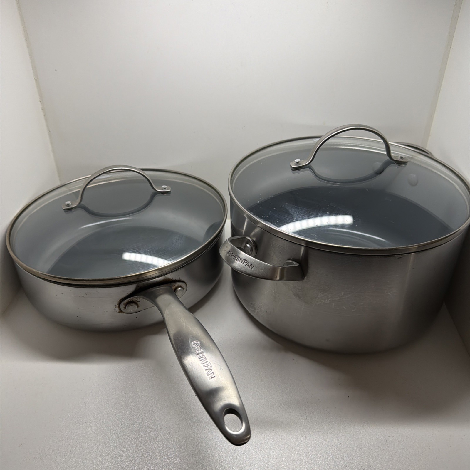 Greenpan Cookware 3Qts Saucepan & 5Qts StockPot Ceramic Nonstick Stainless Steel