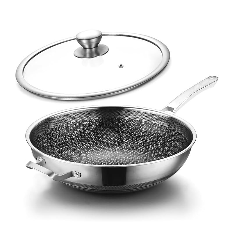 Wok Pan,Hybrid Nonstick 14 Inch Wok with Lid,Induction Non Stick Stainless Steel