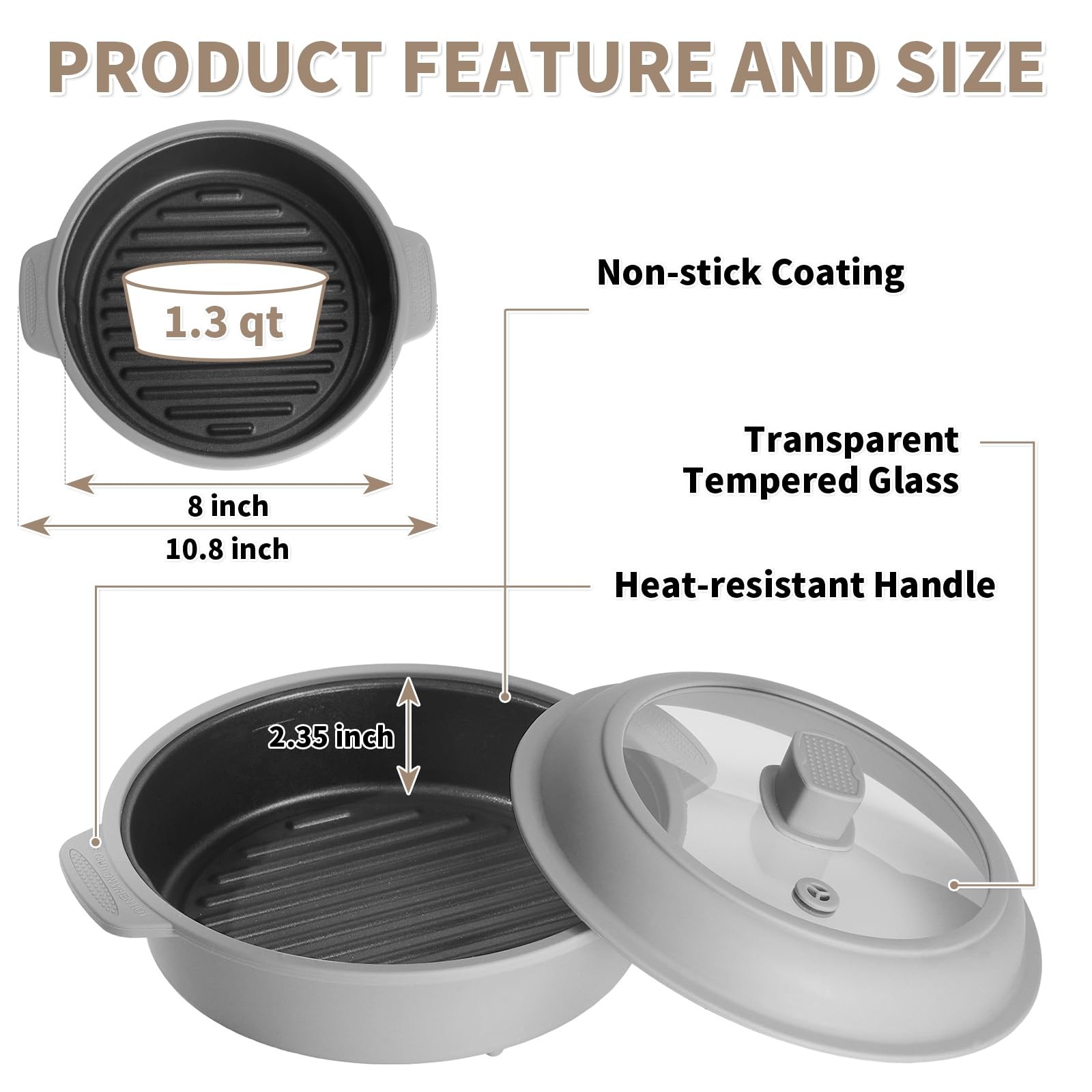 Microwave Grill Pan, Fry Griddle Crisper Pan with Lid for Grilling Browning a…
