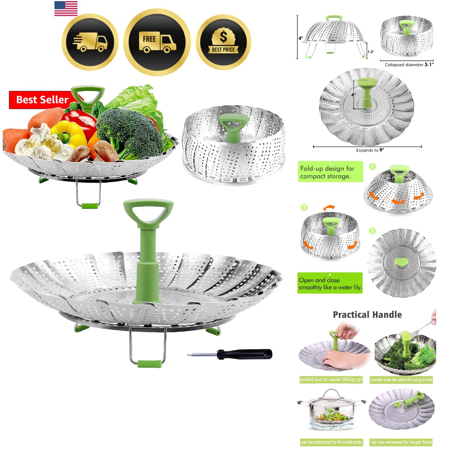 Vegetable Steamer Basket for Cooking Food, Stainless Steel Veggie Steam Baske…