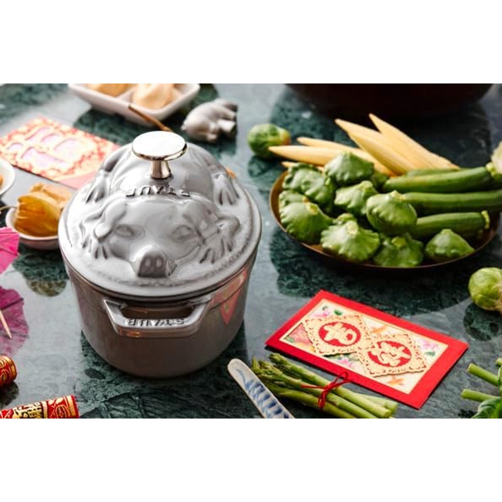 Staub Piggy Cocotte Oval Cast Iron Enamel Pot Gray 17 cm (6.7 in) IH Compatible