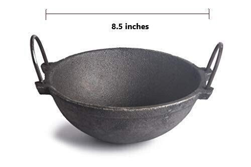 Handmade Natural Cookware Pre Seasoned Cast Iron Kadai Heavy 3.5 Kg Capacity 2L