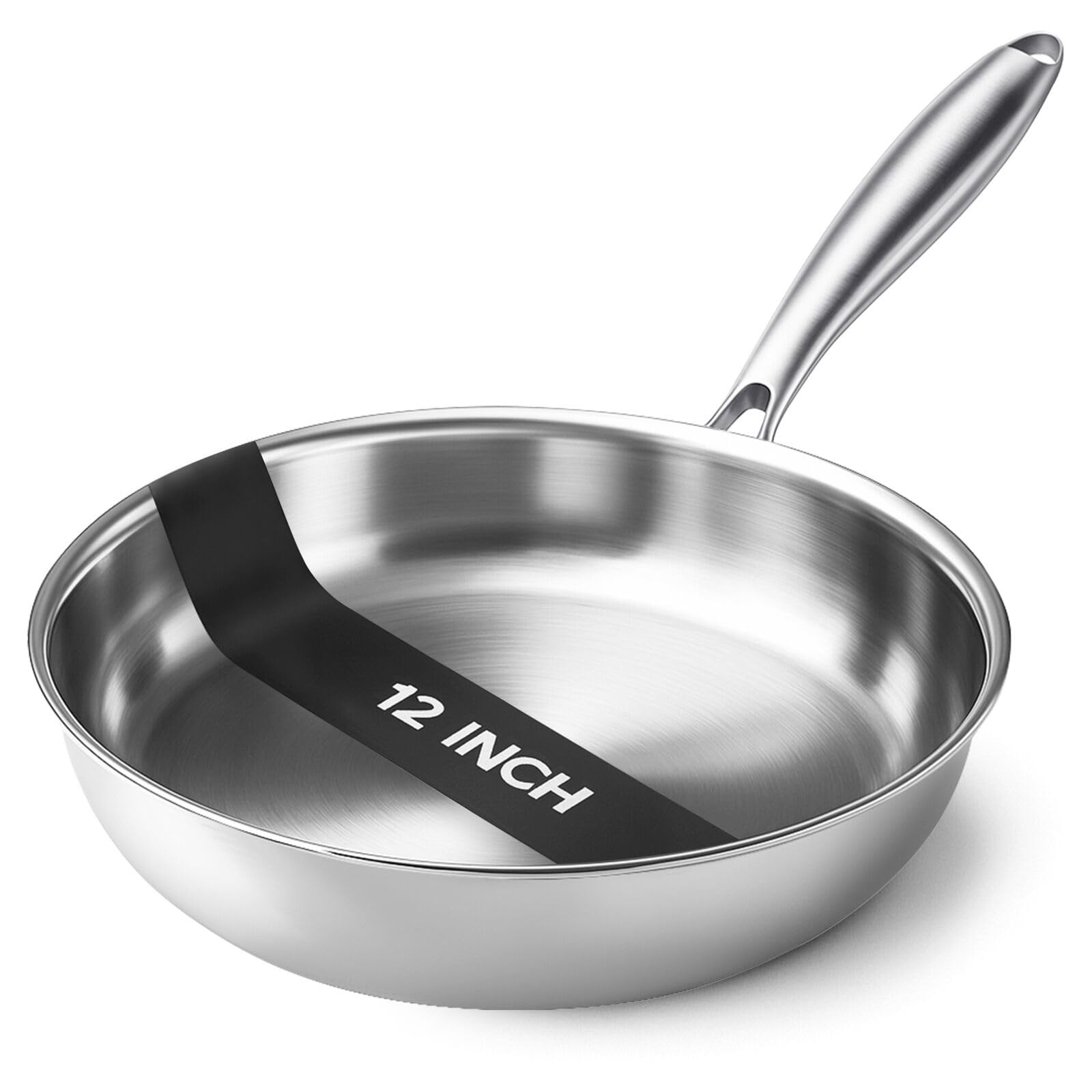 Tri-Ply Stainless Steel Pan – 12 Inch Frying Pan, Fast and Even Heat Stainles…