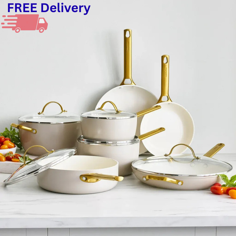 GreenPan Reserve 12-Piece Cookware Set Ceramic Nonstick PFAS-Free Gold Tone New