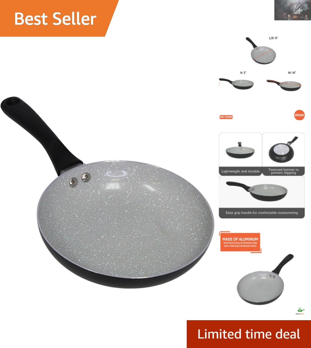 8″ Premier Ceramic Nonstick Fry Pan with Cool Touch Handle – Stylish Matte Black
