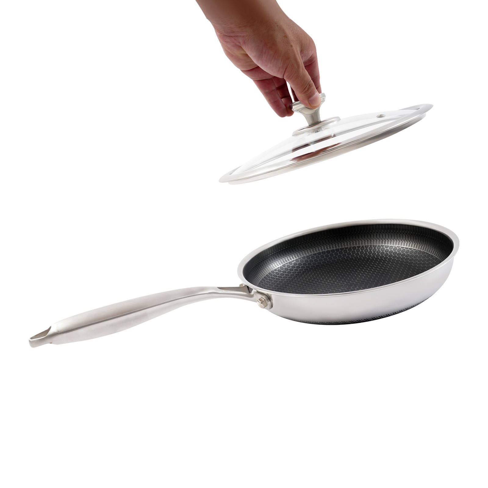 Stainless Steel Frying Pan, Frying Pan [316 Double-sided Full Screen+glass Cover