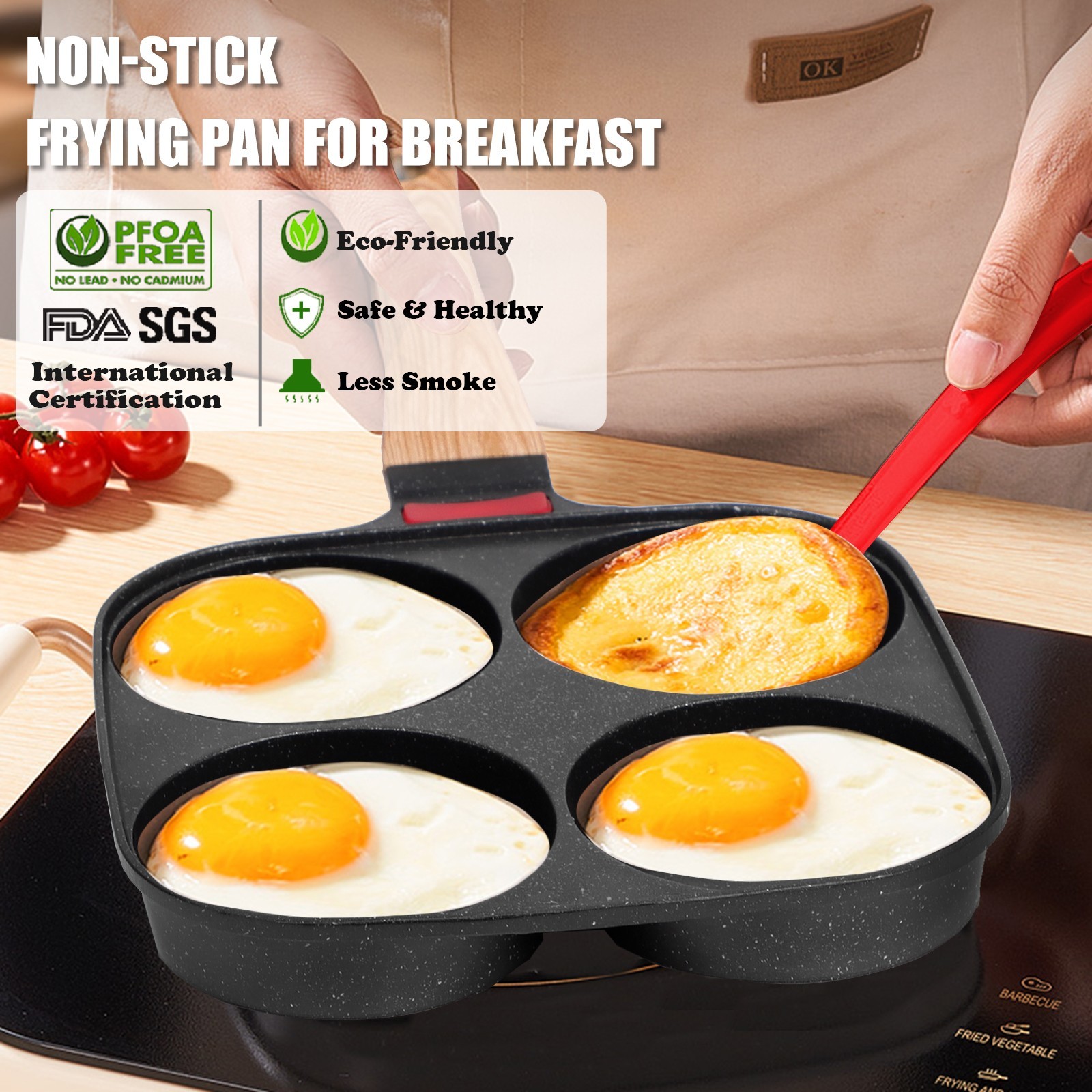 4-Cup Nonstick Egg Frying Pan Omelette Pan Granite Mini Egg Cooker Pancake Pan