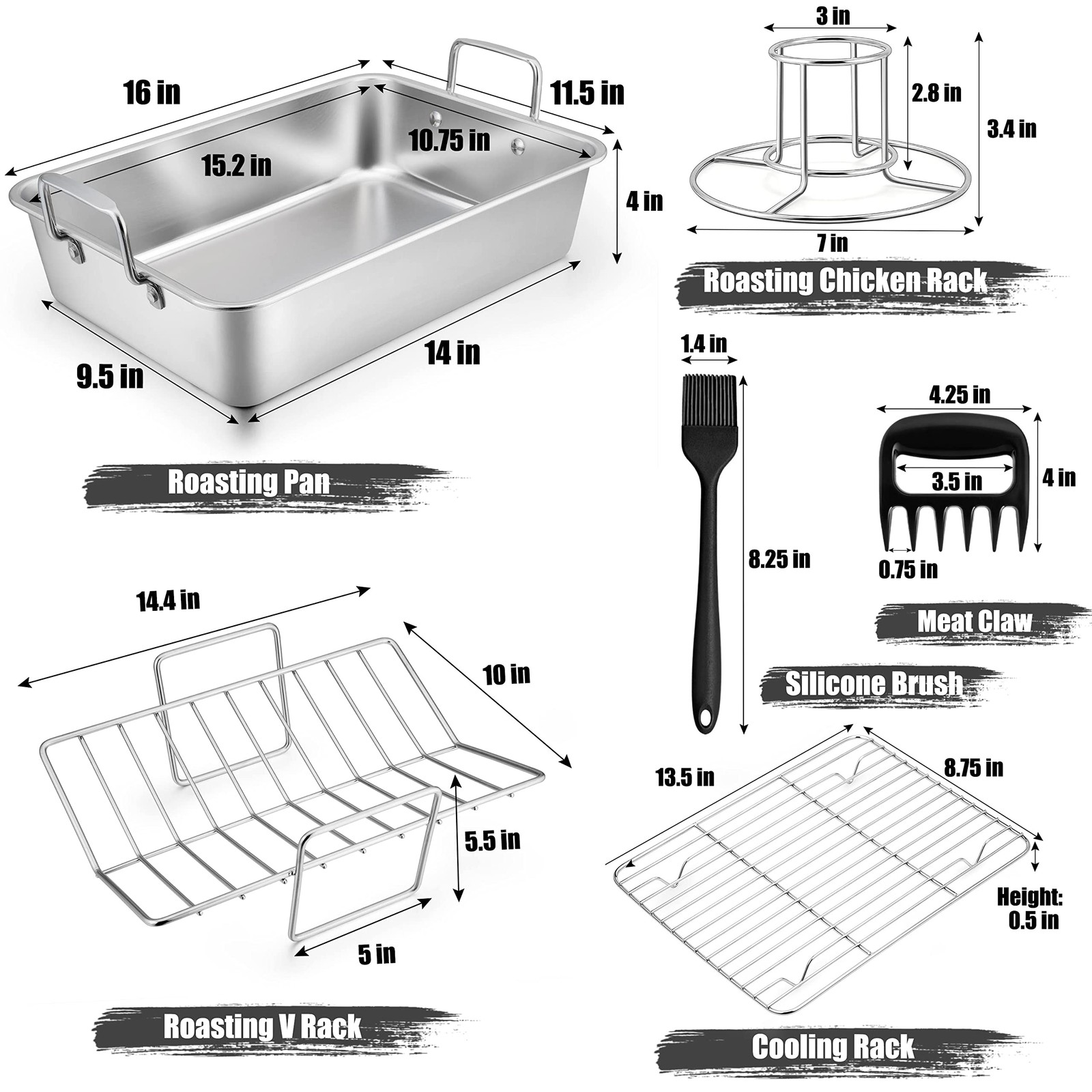 TeamFar Roasting Pan, Large Turkey Roaster Pan Stainless Steel Large, Silver